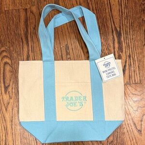 NWT—Trader Joe’s Beige and Light Blue Mini Canvas Tote Bag